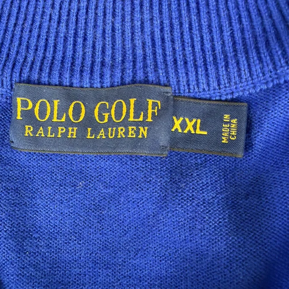 Polo Ralph Lauren Golf 100% Merino Wool Blue 1/4 Zip Sweater XXL Tiny Flaw-photo